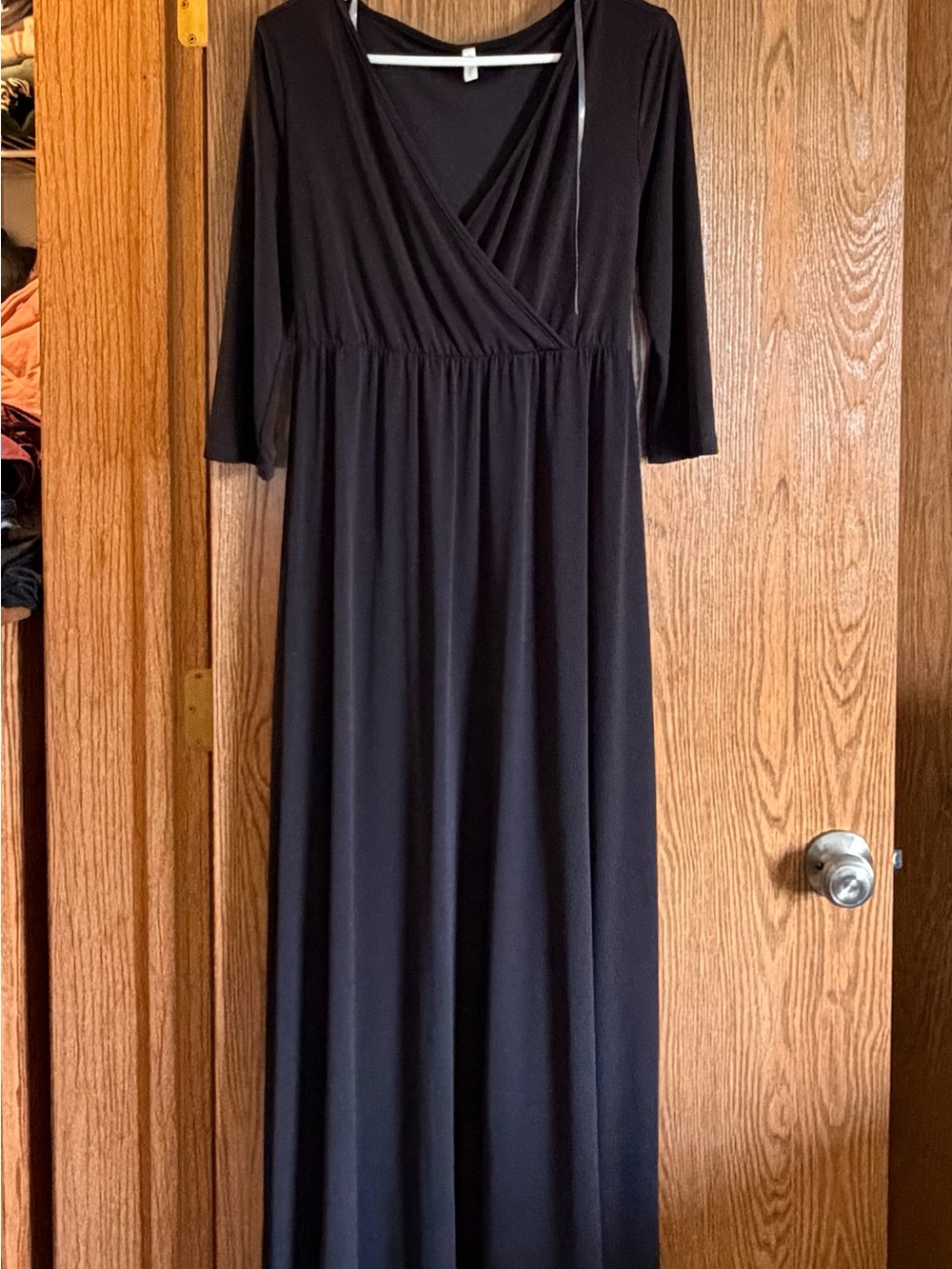 Classic Black Wrap-Front Maternity Maxi Dress